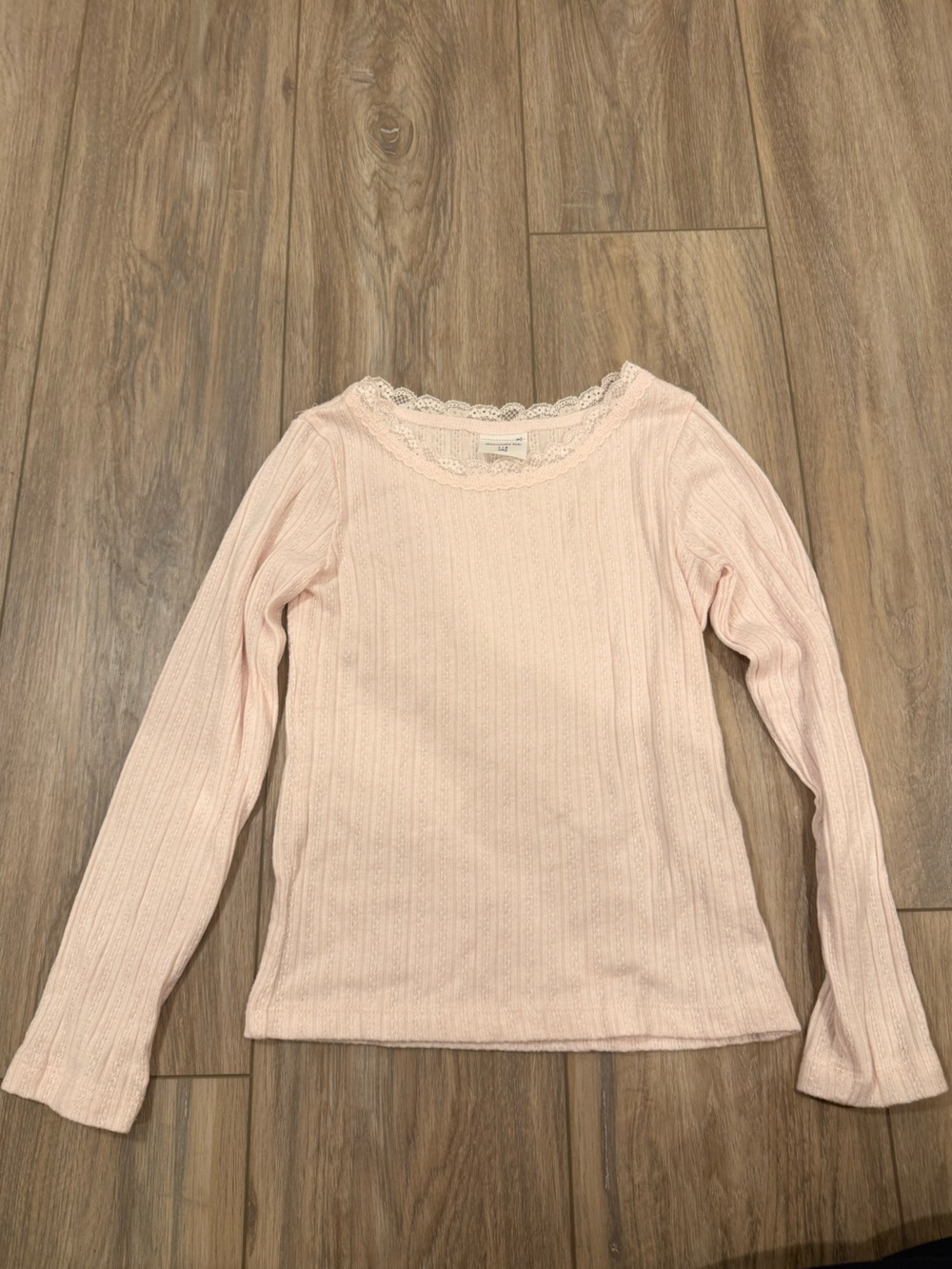 abercrombie kids Light Pink Lace-Trim Ribbed Long Sleeve Top